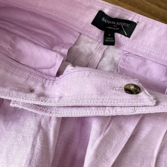 Banana Republic Linen Blend Wide Leg Pleated Trouser Pants Women 6 Pink Lavender - Picture 10 of 12